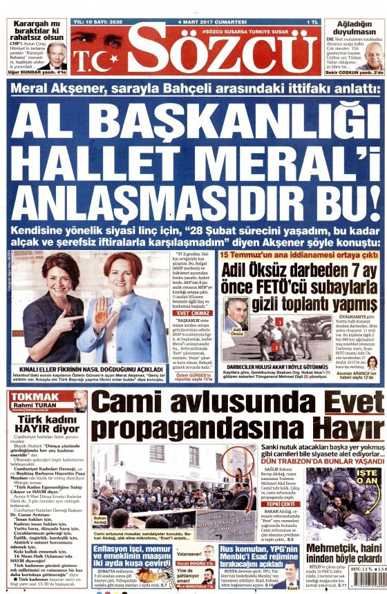 Gazete manşetleri Hürriyet - Sabah - Habertürk 4 Mart 2017 - Resim: 4