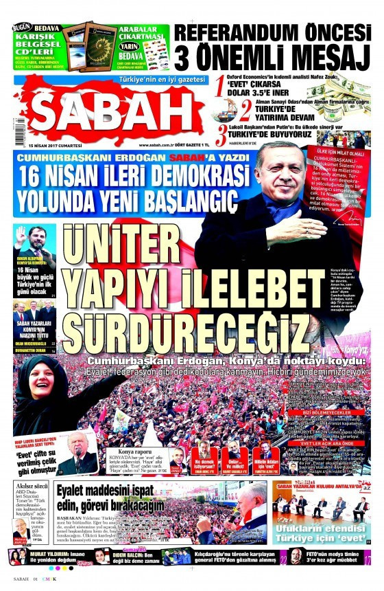Gazete manşetleri Sözcü - Hürriyet - Milliyet 15 Nisan 2017 - Resim: 2