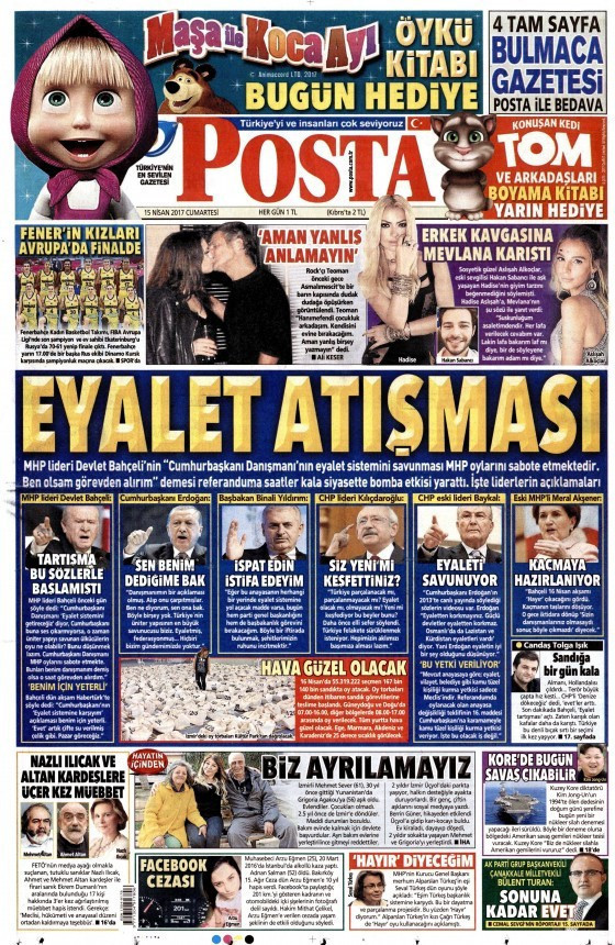 Gazete manşetleri Sözcü - Hürriyet - Milliyet 15 Nisan 2017 - Resim: 3