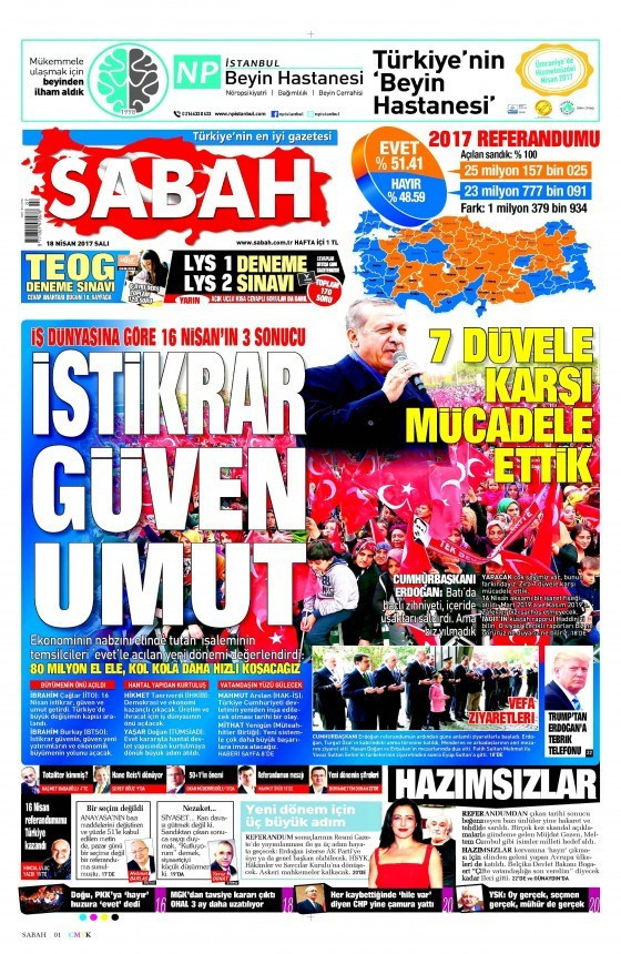 Gazete manşetleri Hürriyet - Sözcü - Sabah 18 Nisan 2017 - Resim: 2