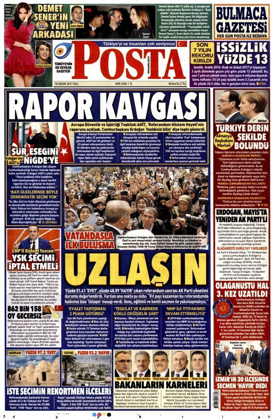 Gazete manşetleri Hürriyet - Sözcü - Sabah 18 Nisan 2017 - Resim: 3