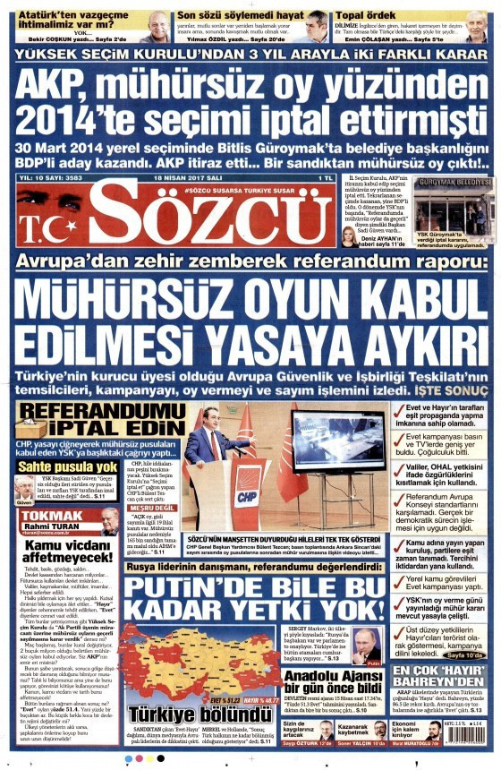 Gazete manşetleri Hürriyet - Sözcü - Sabah 18 Nisan 2017 - Resim: 4