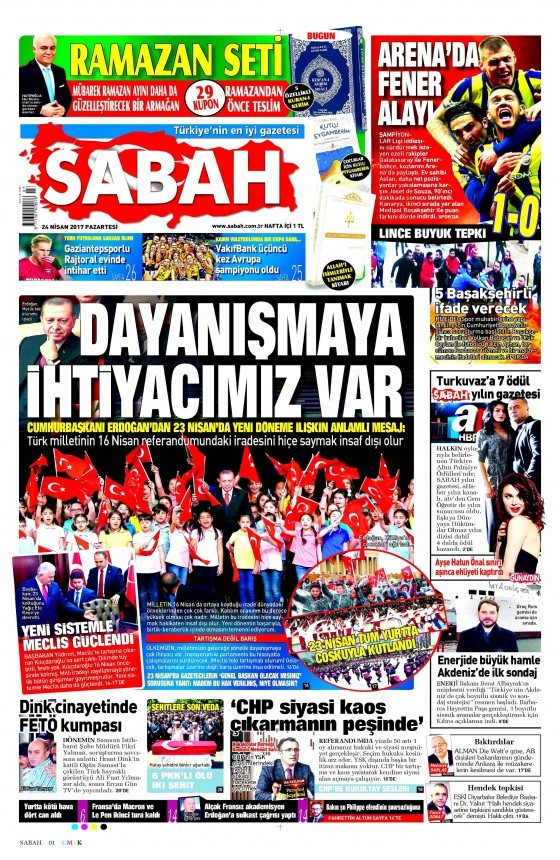 Gazete manşetleri Habertürk - Milliyet - Sözcü 24 Nisan 2017 - Resim: 2