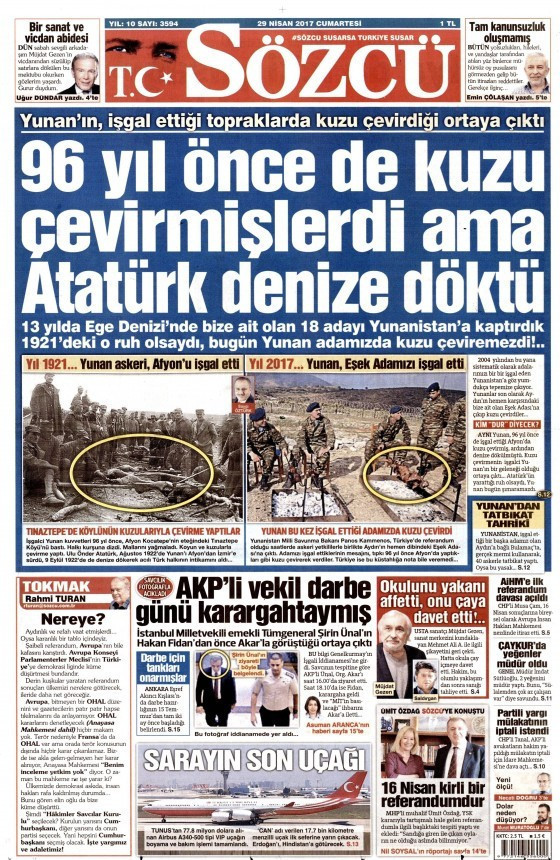 Gazete manşetleri Hürriyet - Sözcü - Milliyet 29 Nisan 2017 - Resim: 4