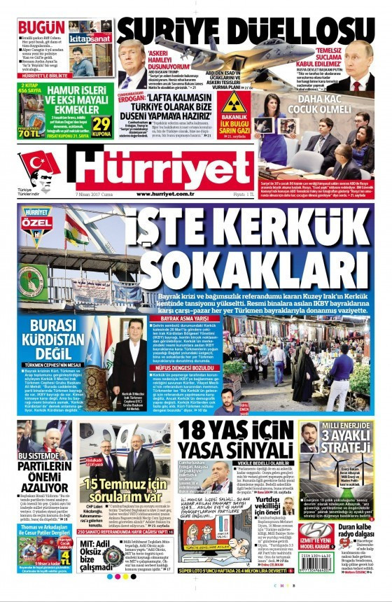 Gazete manşetleri Sözcü - Hürriyet - Milliyet 7 Nisan 2017 - Resim: 1