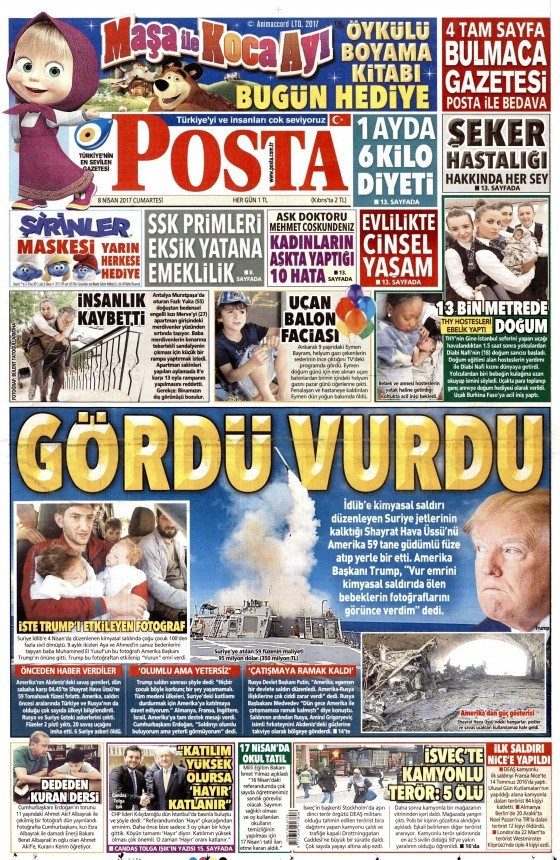 Gazete manşetleri Hürriyet - Sözcü - Sabah 8 Nisan 2017 - Resim: 3