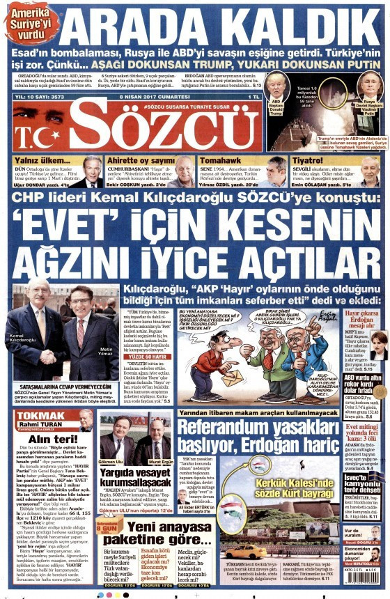 Gazete manşetleri Hürriyet - Sözcü - Sabah 8 Nisan 2017 - Resim: 4