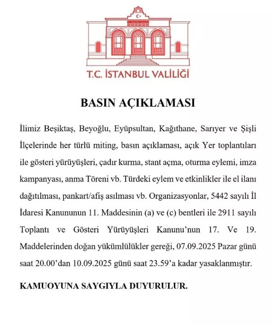 İstanbul Valiliği duyurdu: 6 ilçede gösteriler yasaklandı - Resim: 0