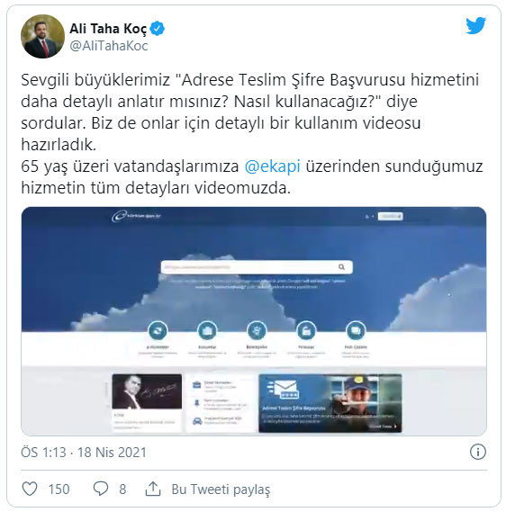 65 yaş üstü vatandaşlar için 'Adrese teslim e-Devlet şifresi' uygulaması - Resim: 0