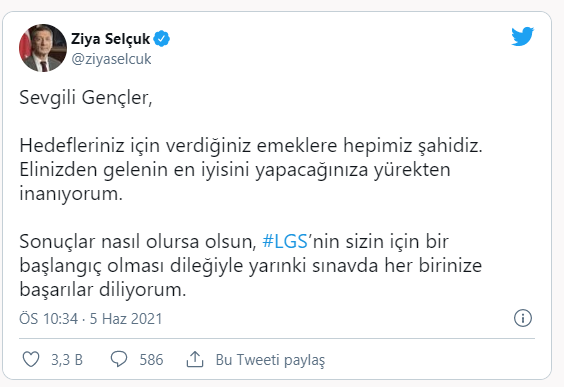 Milli Eğitim Bakanı Ziya Selçuk'tan 'LGS' mesajı - Resim: 0