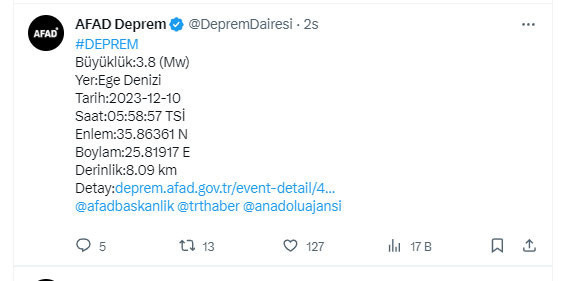 Ege Denizi'ndeki deprem sonrası AFAD'dan açıklama geldi - Resim: 0