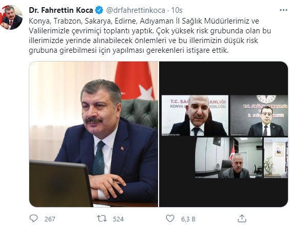 Sağlık Bakanı Fahrettin Koca 'çok yüksek riskli' 5 ilin valisi ve sağlık müdürleriyle görüştü - Resim: 0
