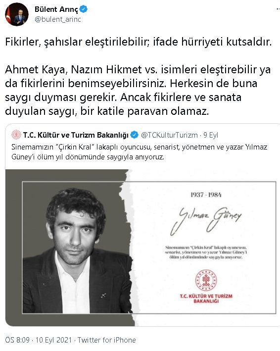 Bülent Arınç'tan Yılmaz Güney anmasına sert tepki! - Resim: 0