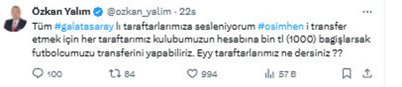 Osimhen çılgınlığı! CHP'li belediye başkanı çağrı yaptı:1000 lira bağışlarsak... - Resim: 0
