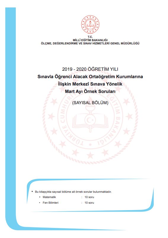 Milli Eğitim Bakanlığı 2020 yılı LGS örnek soru kitapçığı soru ve cevapları - Resim: 1