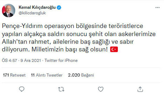 CHP Genel Başkanı Kemal Kılıçdaroğlu şehit askerler için taziye mesajı yayımladı - Resim: 0