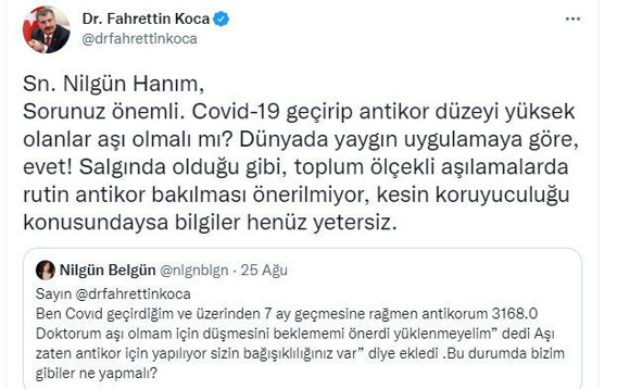 Nilgün Belgün'ün aşı ile ilgili sorusuna Bakan Koca'dan cevap! - Resim: 0