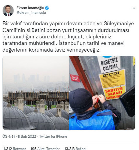 Ekrem İmamoğlu'dan Süleymaniye Camii'nin silüetini bozan inşaatla ilgili açıklama: İnşaat mühürlendi - Resim: 0