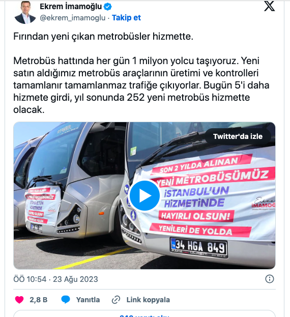 Ekrem İmamoğlu fırından yeni çıktı dedi yeni metrobüsleri paylaştı - Resim: 0