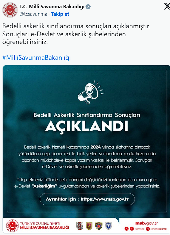 MSB duyurdu! Bedelli askerlik sınıflandırma sonuçları açıklandı - Resim: 0
