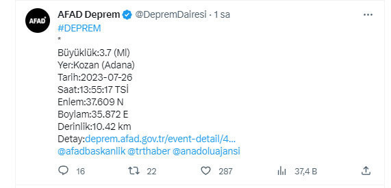 Adana'da yeni deprem oldu! AFAD son depremin şiddetini duyurdu - Resim: 0