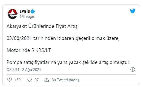 EPGİS açıkladı! Motorine 5 kuruş zam geldi - Resim: 0