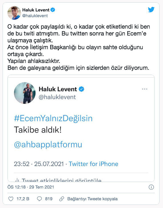 Haluk Levent özür diledi: Galeyana geldim - Resim: 0