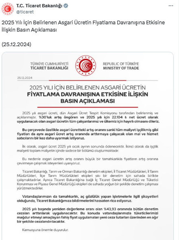 Bakanlıktan asgari ücret zammı sonrası uyarı: En ağır şekilde cezalandırılacak - Resim: 0