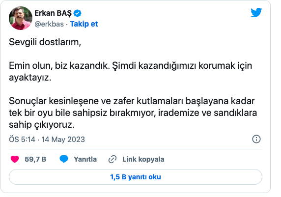 TİP Başkanı Erkan Baş'tan seçim açıklaması! Emin olun biz kazandık - Resim: 0
