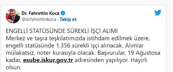 Sağlık Bakanlığı'na 1356 yeni işçi alınıyor! Bakan Koca duyurdu: Alımlar mülakatsız - Resim: 0