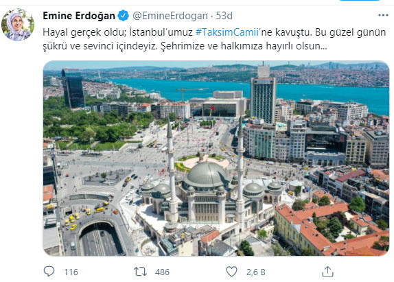 Emine Erdoğan'dan Taksim Camii paylaşımı - Resim: 0