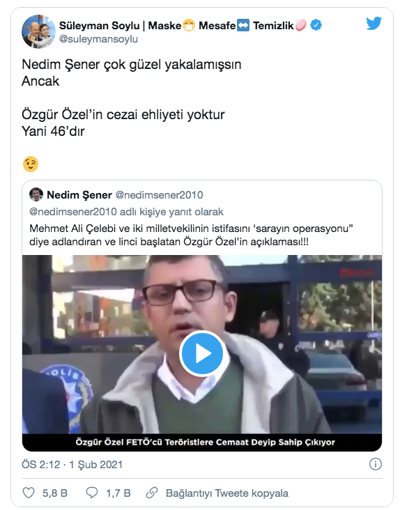 Süleyman Soylu, fena Ti'ye aldı: Özgür Özel'in cezai ehliyeti yoktur, yani 46'dır - Resim: 0