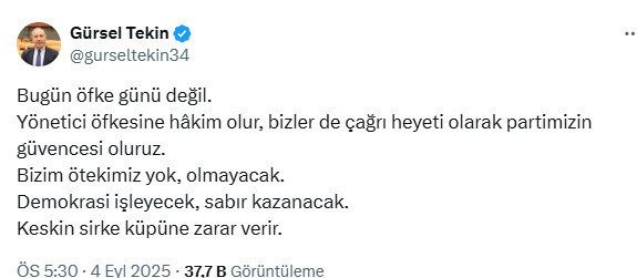 Gürsel Tekin: Bugün öfke günü değil, demokrasi işleyecek - Resim: 0