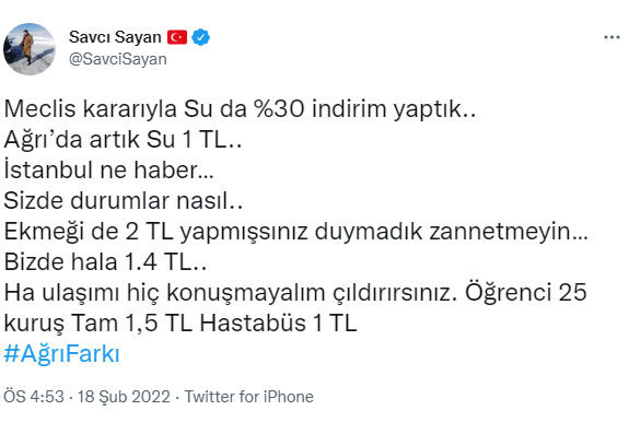 Savcı Sayan'dan İstanbul'a inat Ağrı'ya su indirimi! - Resim: 0