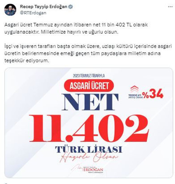 Cumhurbaşkanı Erdoğan'dan 'asgari ücret' mesajı! "Milletimize hayırlı ve uğurlu olsun" - Resim: 0