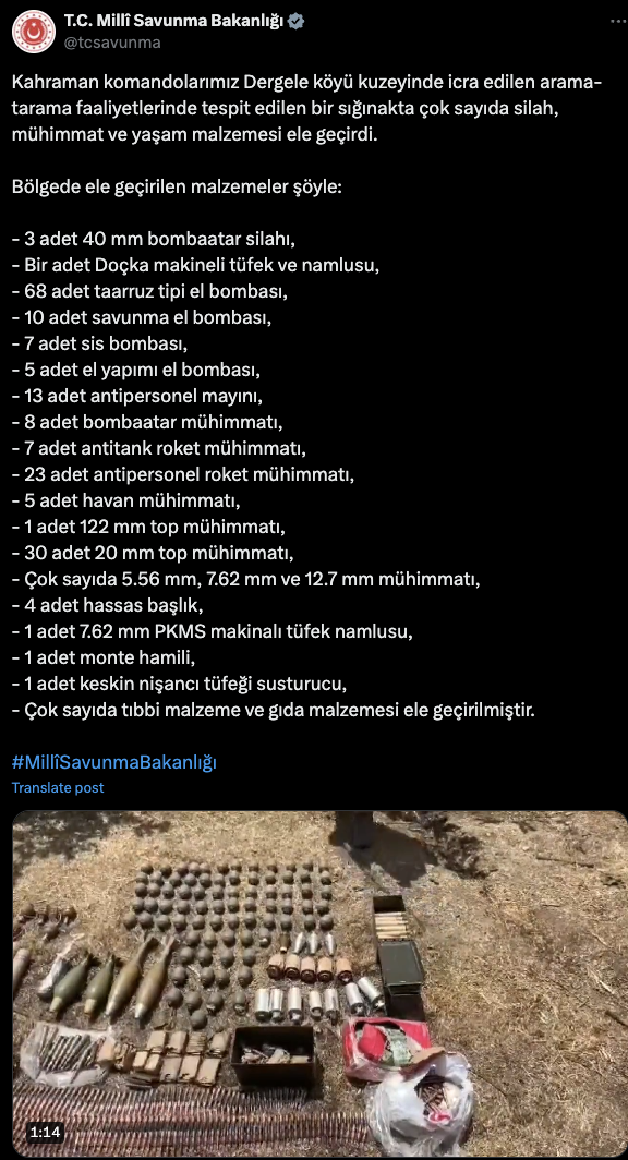 Irak'ın kuzeyinde çok sayıda silah, mühimmat ve teçhizat ele geçirildi - Resim: 0