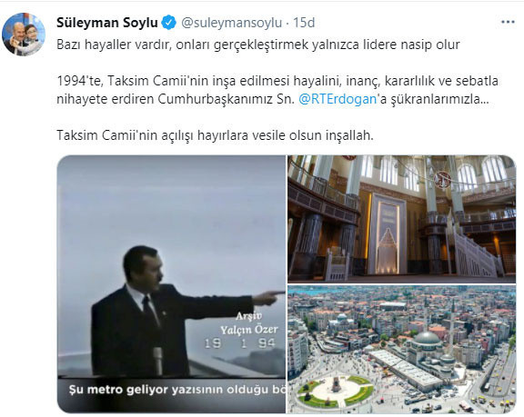 İçişleri Bakanı Süleyman Soylu'dan Taksim Camii paylaşımı - Resim: 0