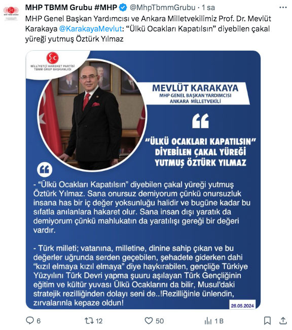 'Ülkü Ocakları kapatılmalı' diyen Öztürk Yılmaz'a MHP'den sert yanıt: Rezilliğinle ünlendin - Resim: 0
