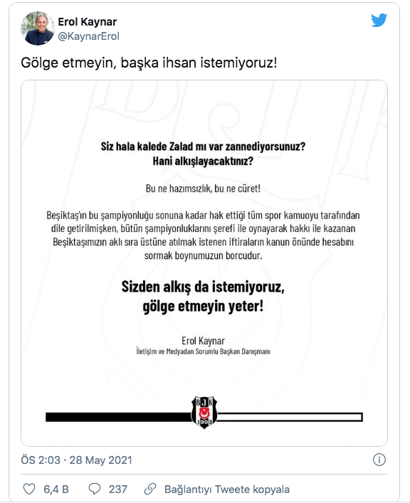 Beşiktaş'tan Galatasaray'a sert yanıt: Alkış istemiyoruz, gölge etmeyin yeter - Resim: 0