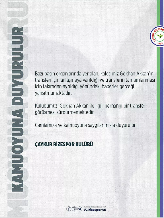 Rizespor'dan ismi Fenerbahçe ile anılan Gökhan Akkan açıklaması - Resim: 0