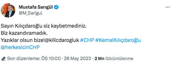 Mustafa Sarıgül'den Kılıçdaroğlu'na: Siz kaybetmediniz. Biz kazandıramadık - Resim: 0
