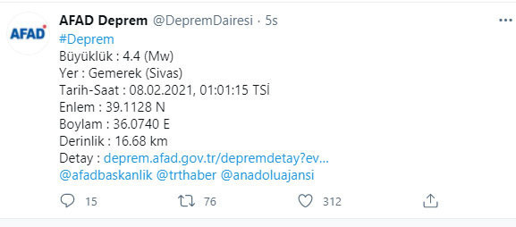 Sivas'ın Gemerek ilçesinde 4,4 büyüklüğünde deprem! AFAD açıkladı - Resim: 0
