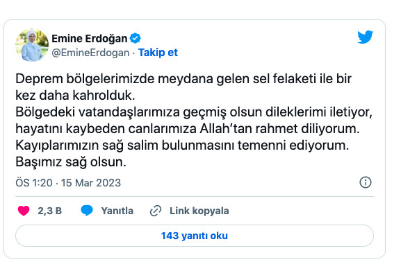 Emine Erdoğan'dan sel felaketinde vefat edenler için taziye mesajı - Resim: 0