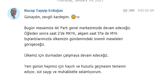 Cumhurbaşkanı Erdoğan Telegram'dan bugünkü mesaisini paylaştı - Resim: 0