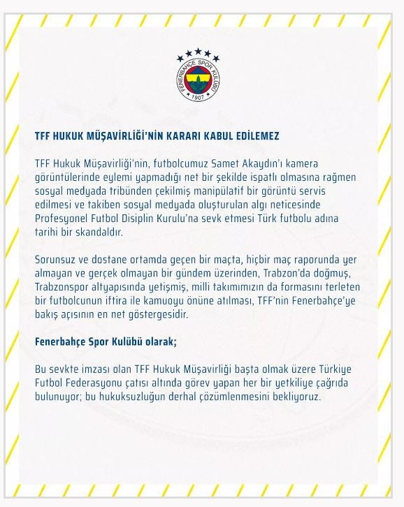 Samet Akaydin'in PFDK'ya sevk edilmesine Fenerbahçe'den tepki: Tarihi bir skandal - Resim: 0