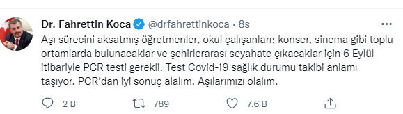 Sağlık Bakanı Koca'dan aşı olmayanlara 6 Eylül hatırlatması: Covid-19 sağlık durumu takibi anlamı taşıyor - Resim: 0