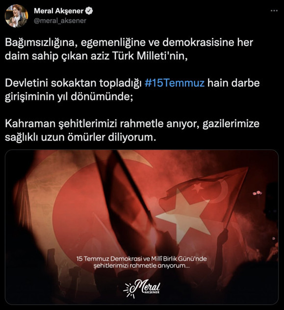 Meral Akşener FETÖ demeden 15 Temmuz'u andı - Resim: 0