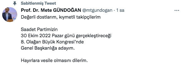 Saadet Partisi kongresinde aday olacak Temel Karamollaoğlu'na rakip çıktı - Resim: 0