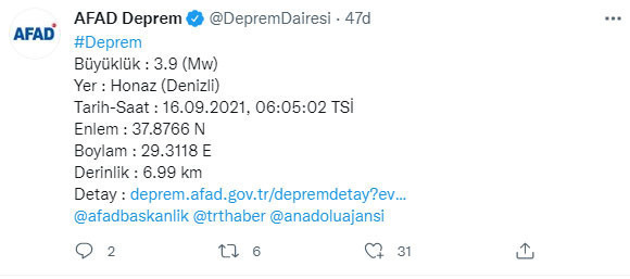 Denizli'de 3.9 büyüklüğünde deprem oldu! AFAD duyurdu - Resim: 0