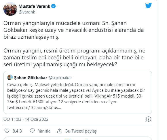Sanayi ve Teknoloji Bakanı Mustafa Varank'tan Şahan Gökbakar'a tepki - Resim: 0